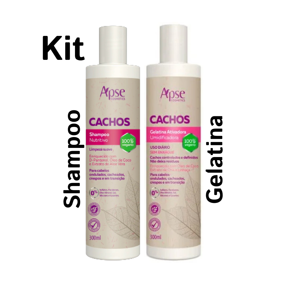 Kit Cachos Apse - Shampoo Nutritivo e Gelatina Ativadora 300ml - Cabelos Cacheados