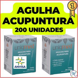 Agulhas para Acupuntura Uniqmed - 200 unidades (2 CAIXAS) - Blister individual - TODOS TAMANHOS - 0,18x8, 0,20x15, 0,25x15, 0,25x25, 0,25x30, 0,25x40, 0,30x75mm