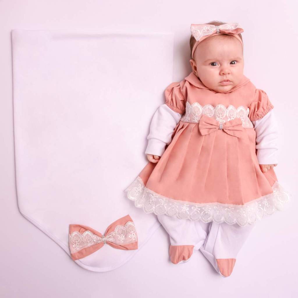 Saída Maternidade de Bebê Menina 03 Peças Rose 100% Algodão Enxoval Antialérgico