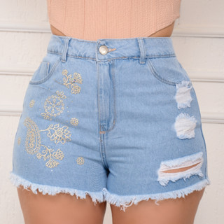 Shorts Jeans Bermuda Feminina Cintura Alta Efeito Levanta Bumbum