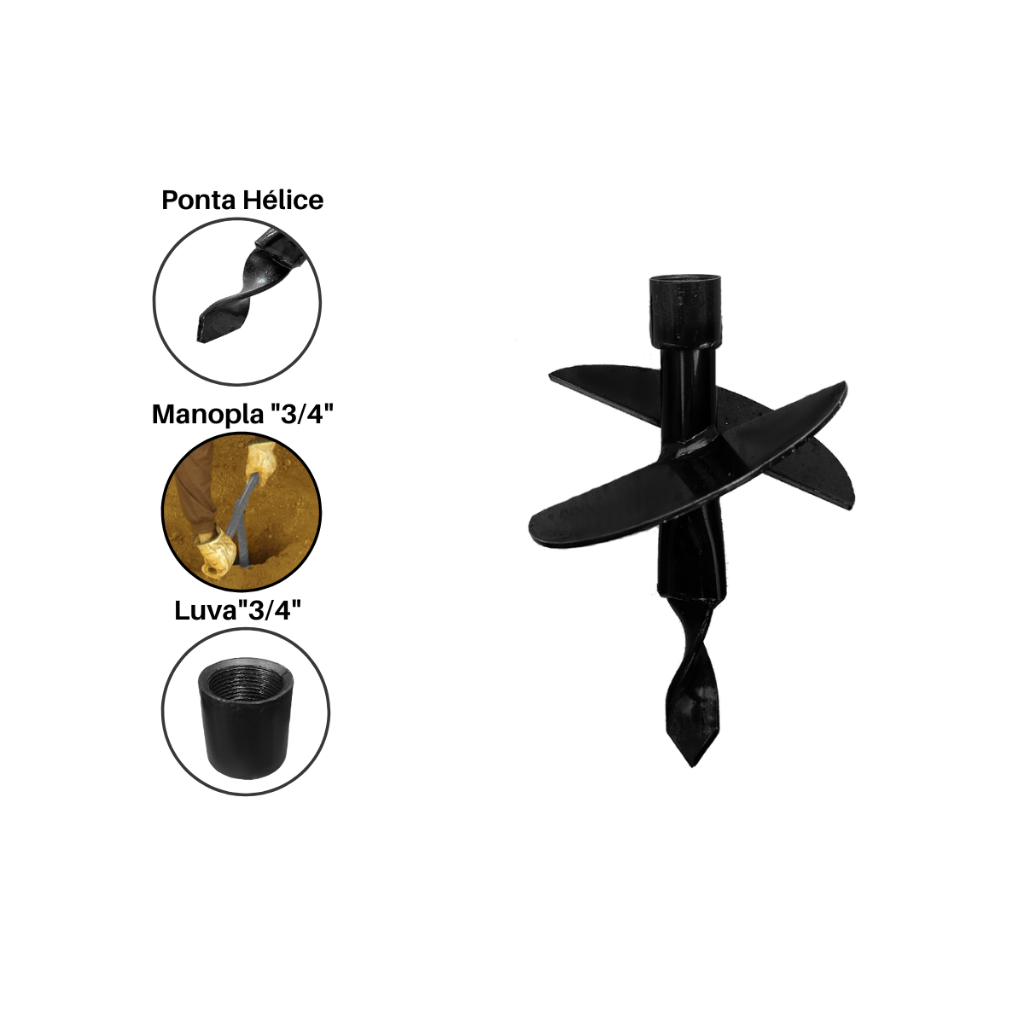 Cavadeira Trado Base/ Broca 20cm 2 Facas Perfurador de solo Bartex