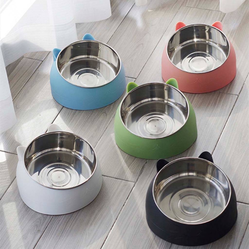 Comedouro PET Inox Inclinado, Cores com Orelhinhas - Allmini