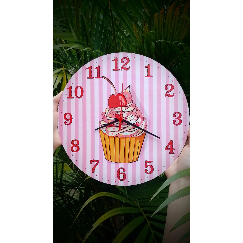 Relogio Parede Cupcake Decoracao Rosa Cozinha Confeitaria Padaria Presente Enfeite 30cm
