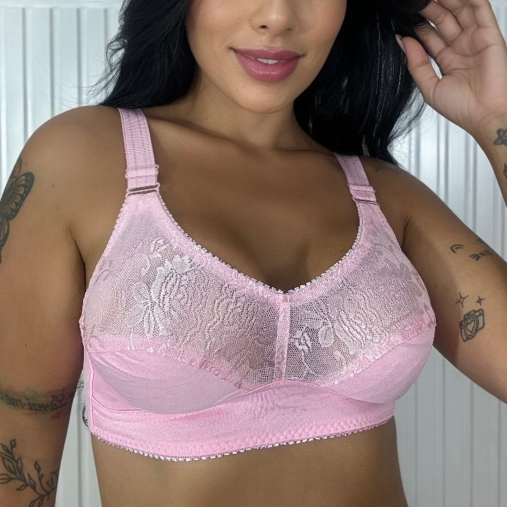 Kit 2 Sutiã Plus Size Reforçado Cetinete Com Renda Sem Bojo Sem Aro Alta Sustentação Modelador