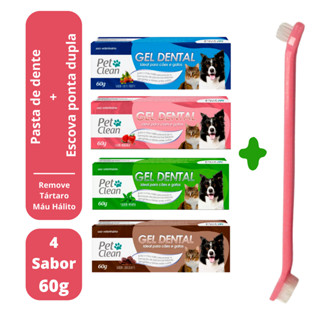 Kit Escova de Dente para Cachorro Gato + Pasta Dente Pet 60g