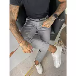 Calças Sport Fino Sarja Slim Masculina Bolso Faca