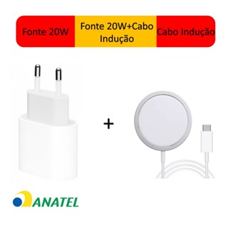 Carregador Magnético Cabo Indução Sem Fio Magsafe + Fonte Turbo Tipo USB-C Carrega Rápido Para iPhone 14 13 12 11