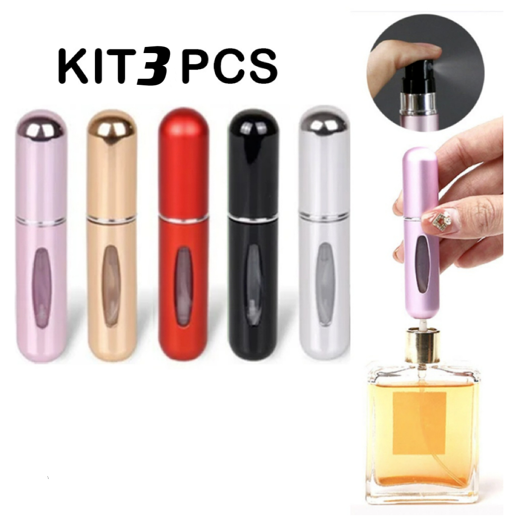 Kit 3 Pcs Porta Perfume Recarregavel Portatil Spray 5ml