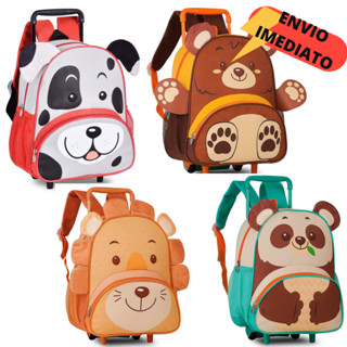 Mochila Infantil Animais 3D Com Rodinhas e Alça Ombro Menino e Menina Envio Imediato FRETE GRATIS