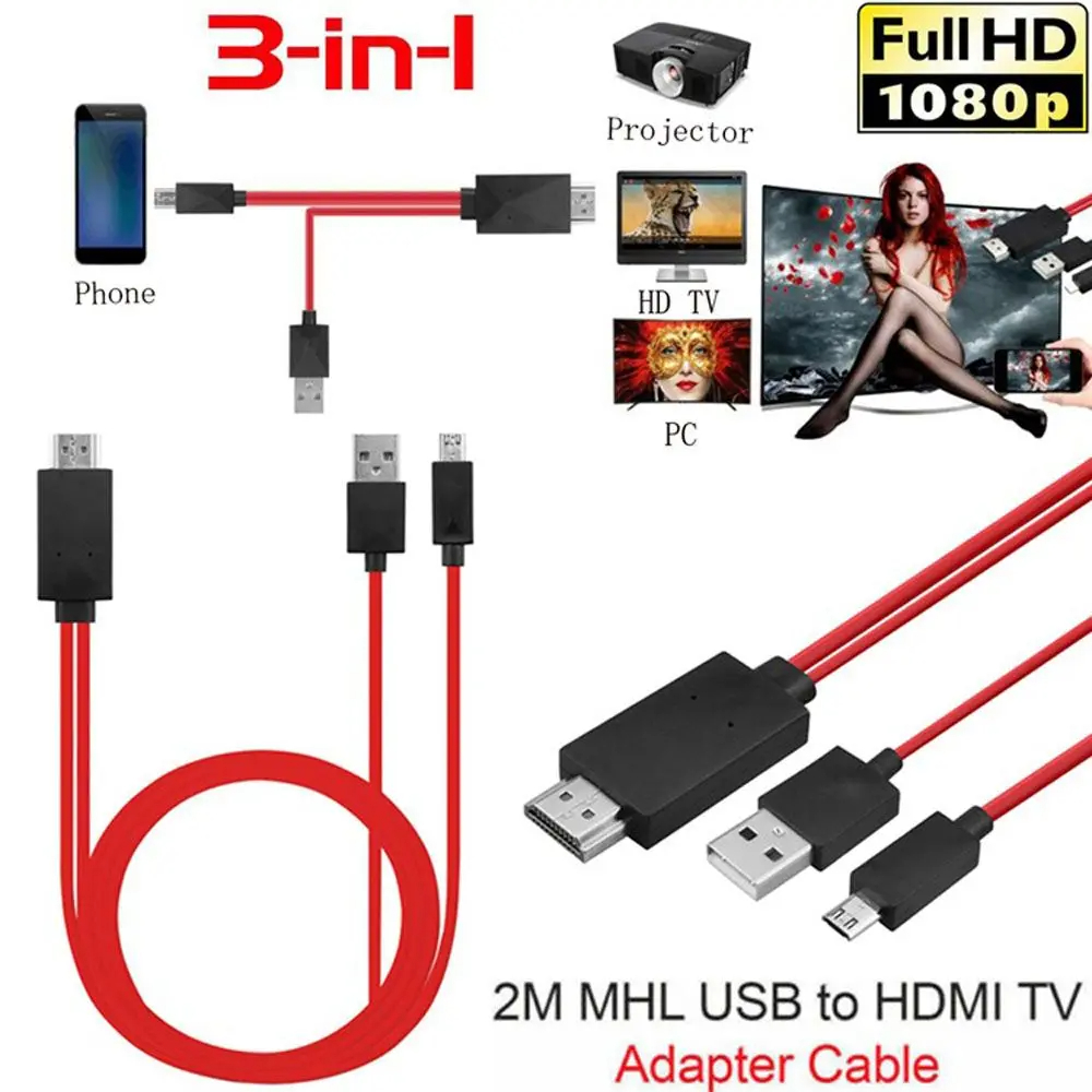 Micro USB V8 para HDMI TV Cabo Adaptador, HDTV para telefones Android, Transmissão de sinal, Projetor 1080P MHL Converter Rosa