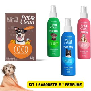 KIT SABONETE 80G E PERFUME 120ML PET CLEAN PARA CACHORROS E GATOS LIMPA PERFUMA TIRA ODOR em Oferta na Shopee