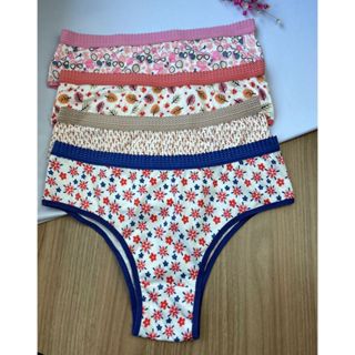 KIT C/ 4 Calcinha de microfibra tanga cós frizado Estampada Forro De Algodão Plus size