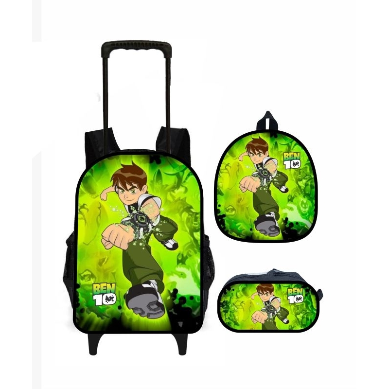 mochila escolar infantil  Ben 10 com rodinhas lancheira térmica