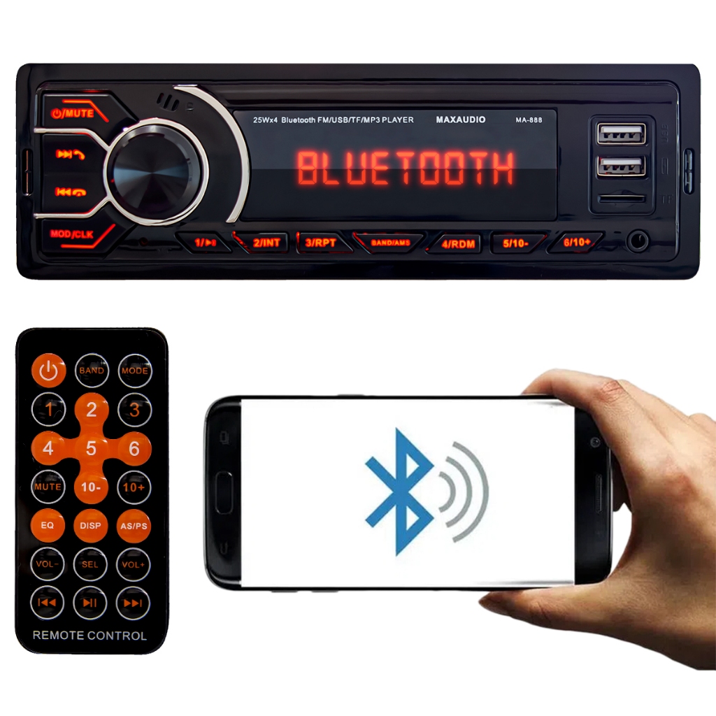 Bluetooth Para carro Mp3 Carrega celular 2 Usb Para Pen Drive Relogio Fm automotivo 4x25w