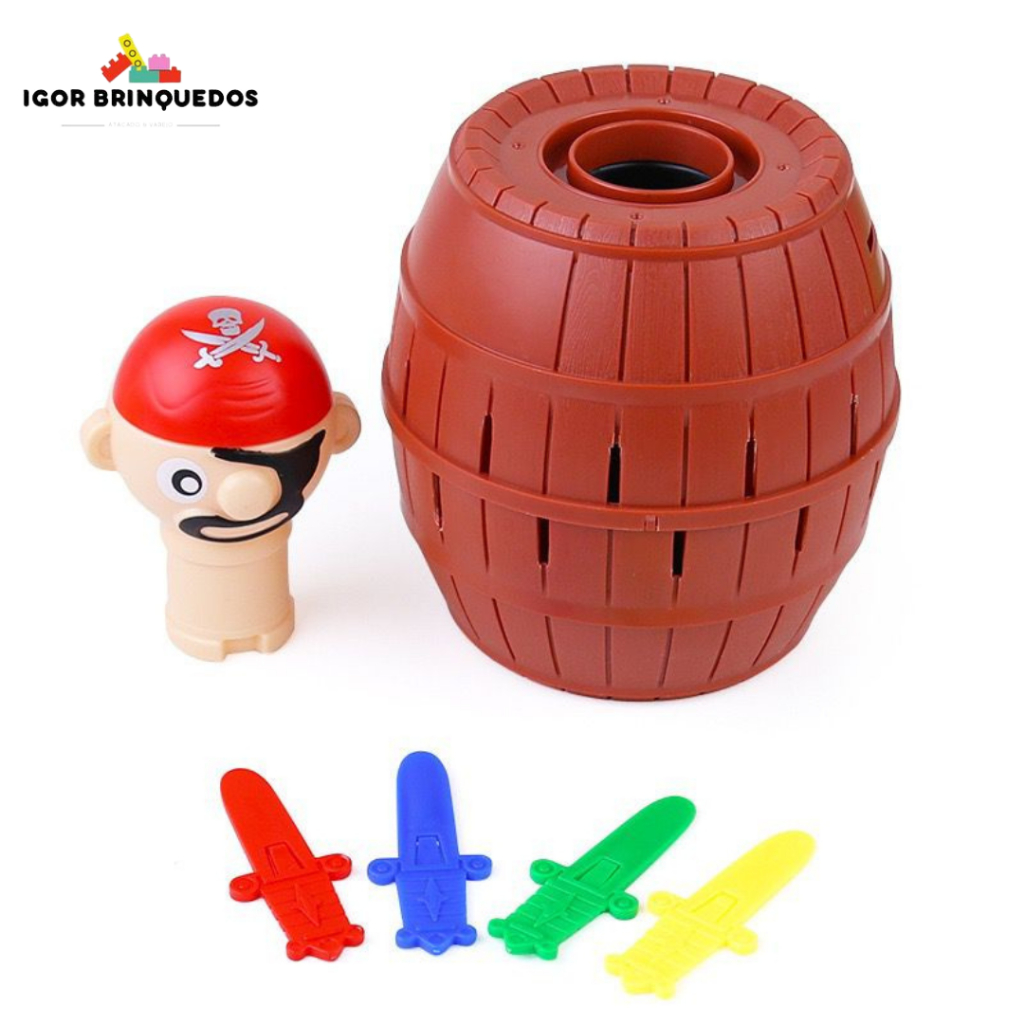 Brinquedo Jogo Barril Pirata Pula Pula 16 adagas Tamanho Médio 13x9cm