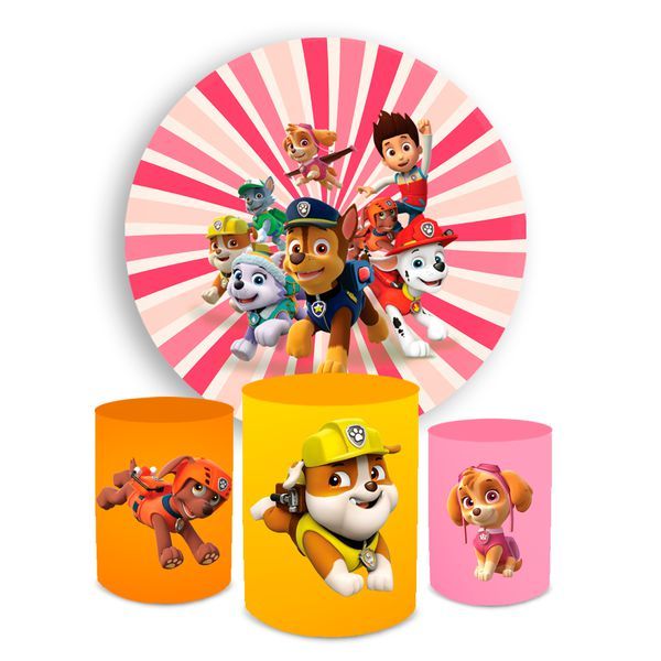 Kit Decorativo Painel Redondo C/ Elástico + Trio Capa Cilindro P@trulh@ Canin@ Variado Decoração em Oferta na Shopee