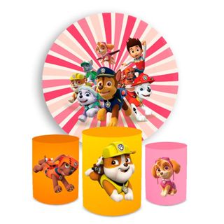 Kit Decorativo Painel Redondo C/ Elástico + Trio Capa Cilindro P@trulh@ Canin@ Variado Decoração em Oferta na Shopee