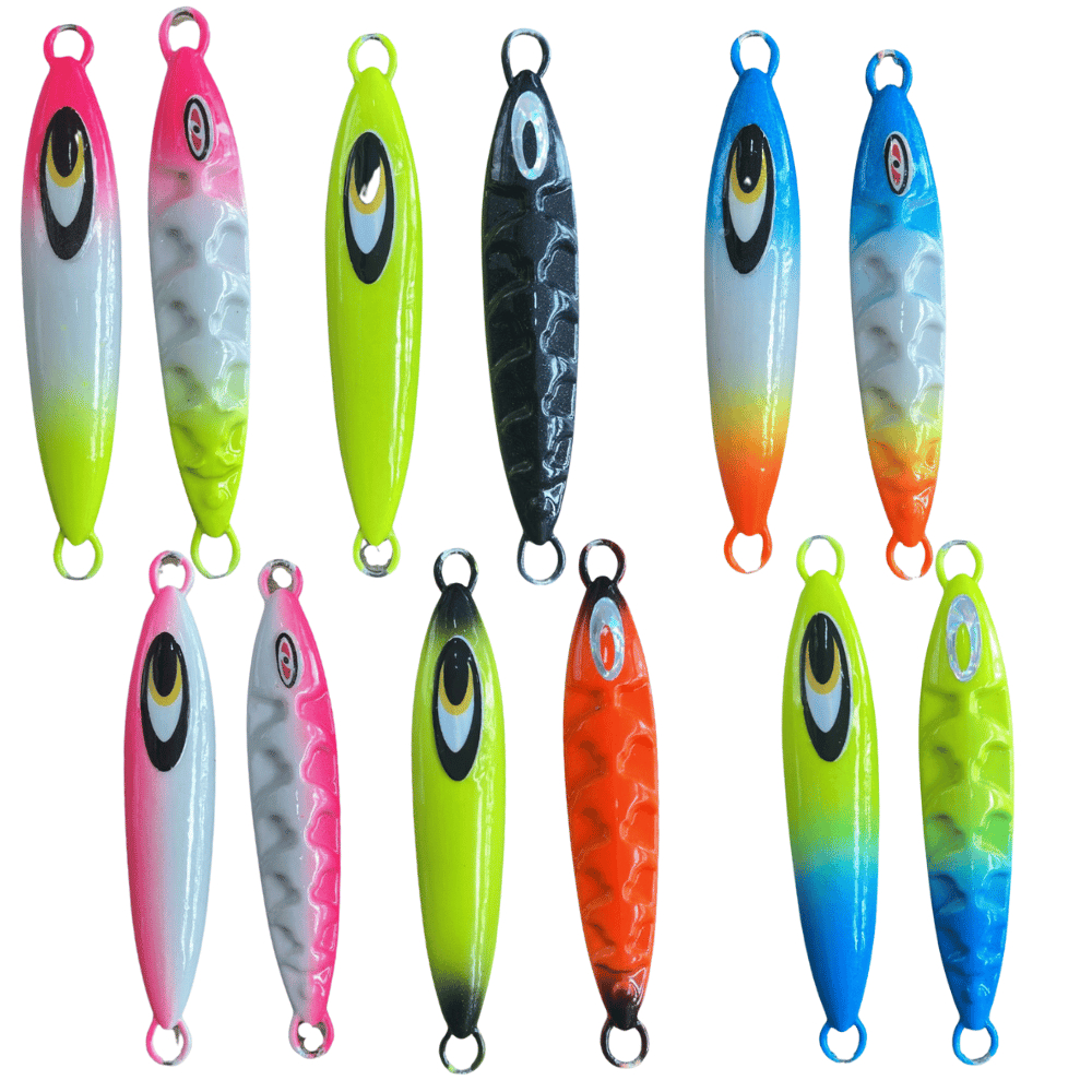 KIT 5UND JIG  ESCAMINHA  25g 7cm Diversas Cores -PAMPO ,OLHETE ,ATUM ,XARÉU ,DOURADO DO MAR ,OLHO DE BOY , GAROUPA