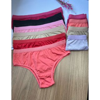 KIT C/ 10 Calcinha de microfibra tanga cós frizado lisa Forro De Algodão