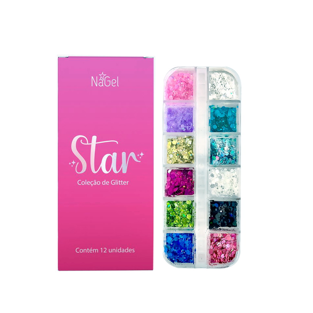 Kit 12 Glitter Nagel - COLEÇÃO STAR (GLITTERS) -  12 Cores