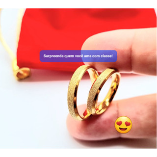 Par aliança Chanfrada diamantada Banho de Ouro 18k Casamento e Noivado Caixinha de veludo