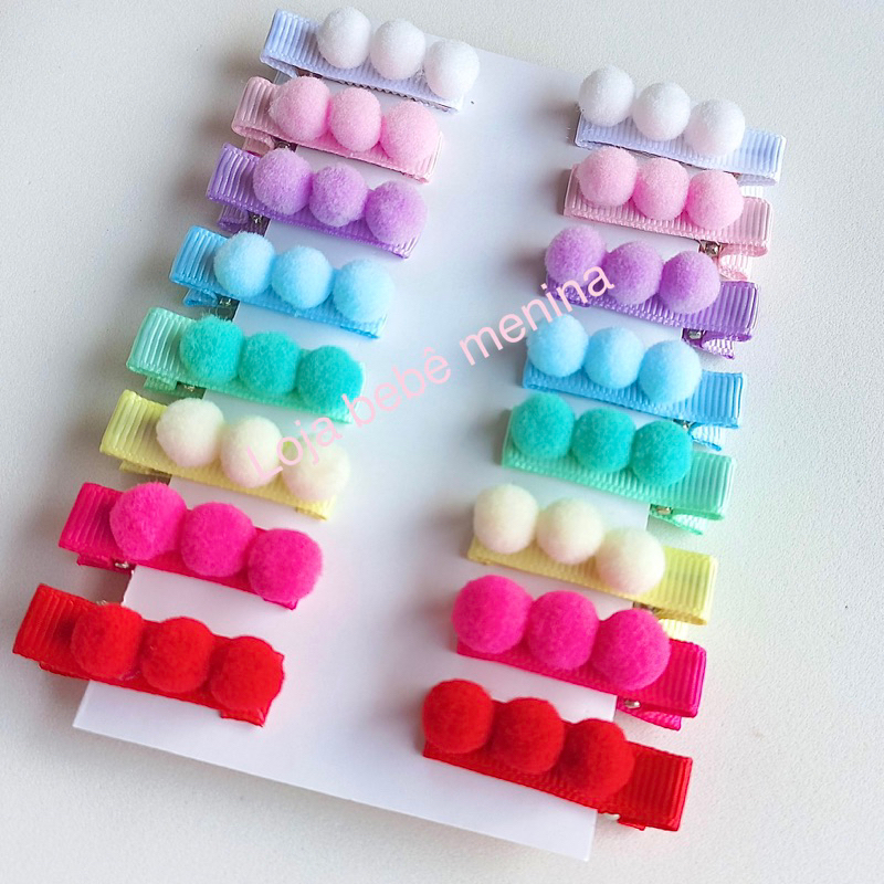 Kit Prendedores POMPOM 8 pares infantil 16 prendedores encapado cabelo bebê laços par de xuxinhas infantil em Oferta na Shopee