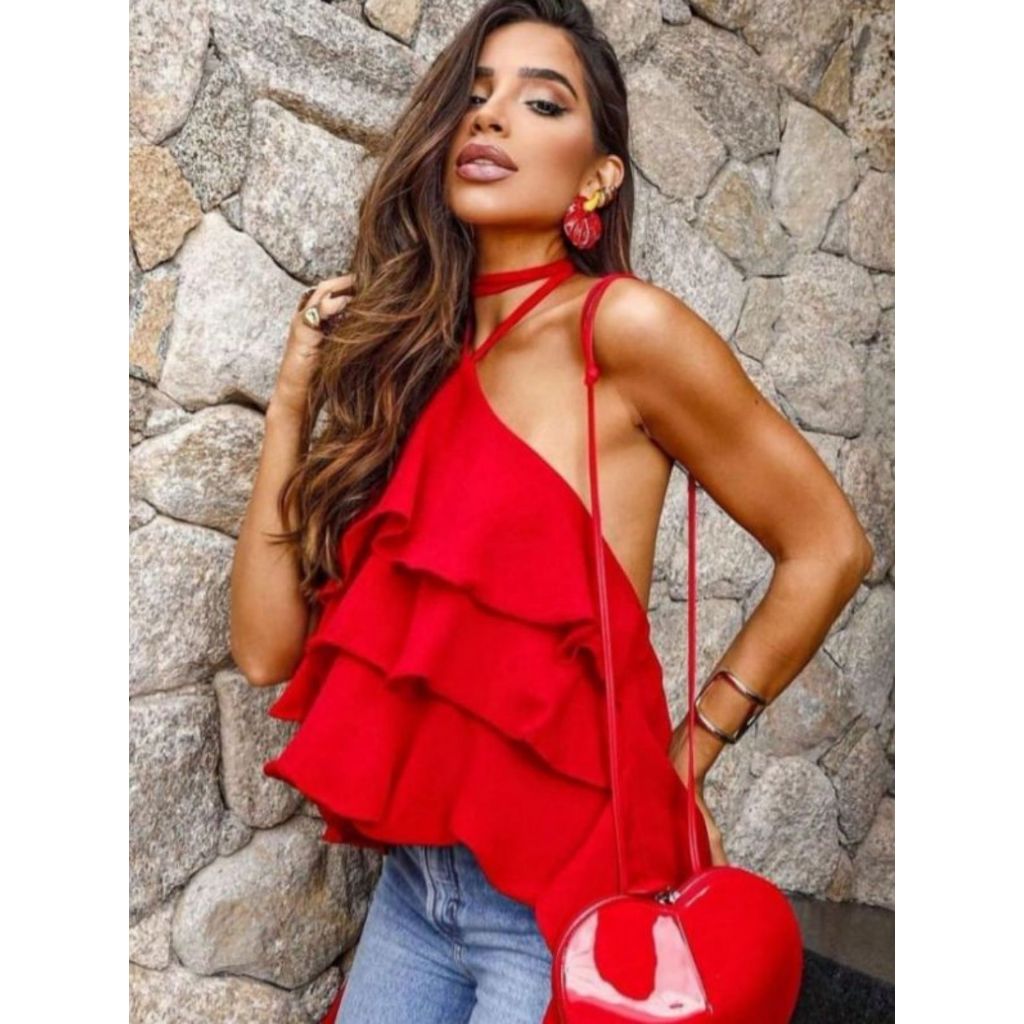 blusa feminino tecito duna 3 babados