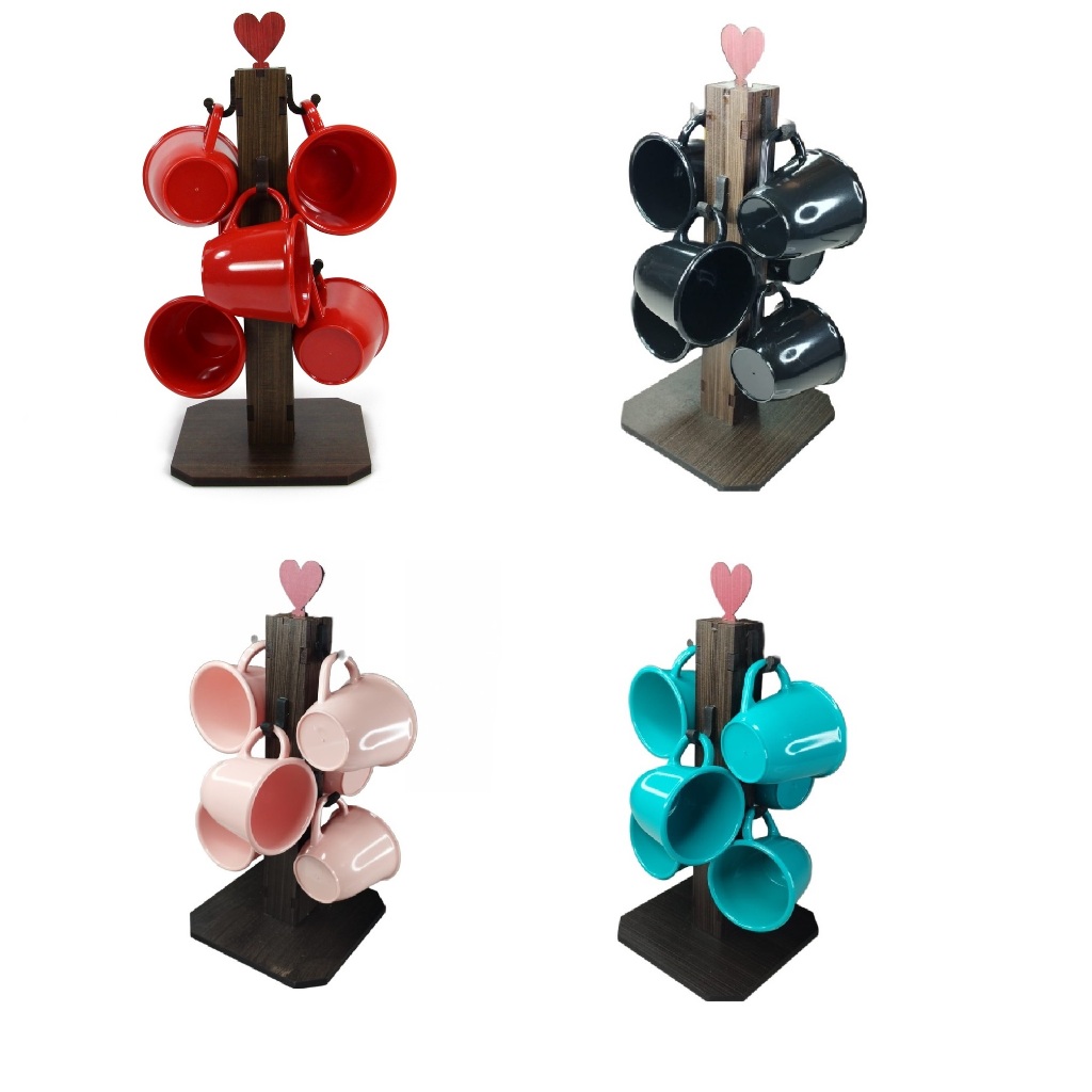 Suporte Pedestal + 6 Xícaras de Acrílico 80ml Flutuante Gancho - Café, Chá, Cozinha em Oferta na Shopee