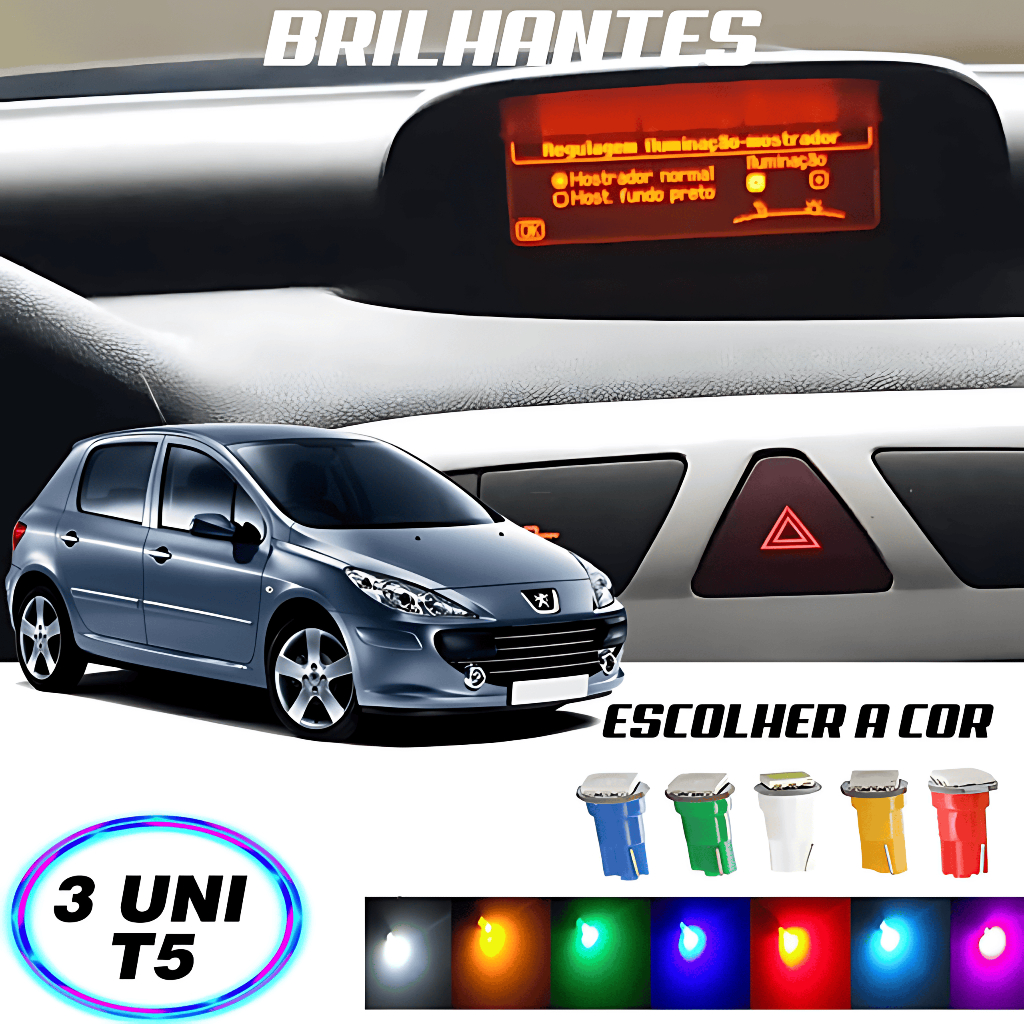 Lâmpada T5 Pinguinho Computador de Bordo Peugeot 307 3 Peças