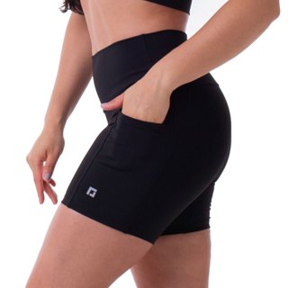 Shorts Para Corrida e Academia Zero Transparência Efeito Blackout Cós Alto e Bolsos Laterais