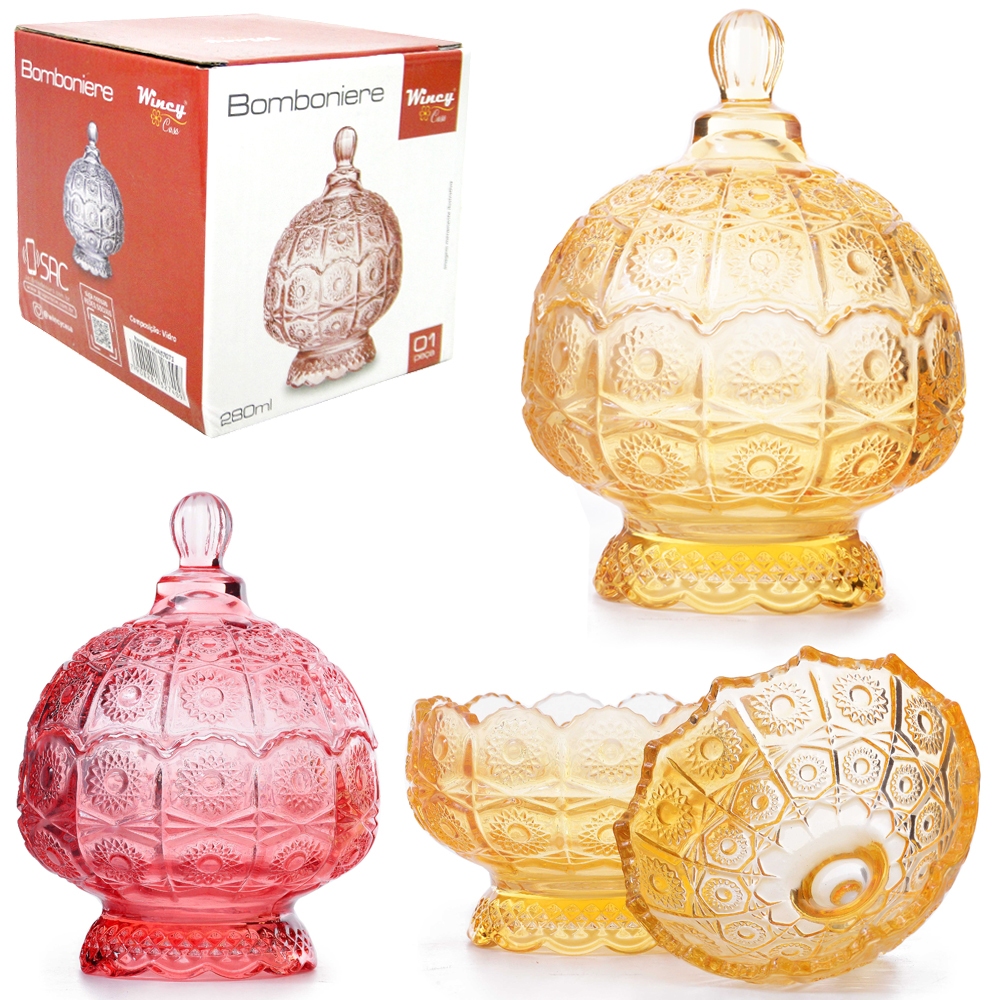 BOMBONIERE DE VIDRO WINCY COM TAMPA E PÉ VDA07071