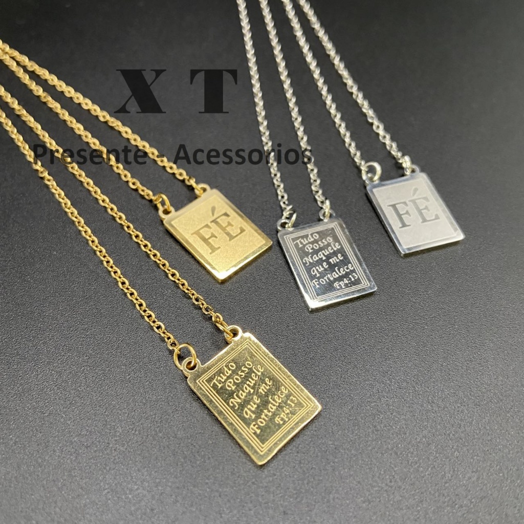 Escapulário de Oração Tudo Posso Naquele que Me Fortalece e Jesus da Fé Prata Aço inoxidável 316L em Oferta na Shopee