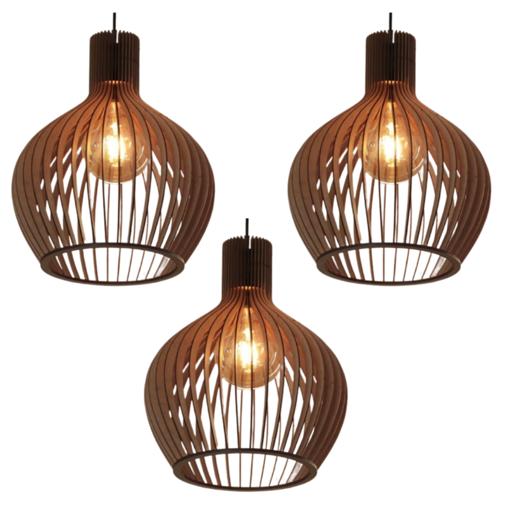 Kit 3 Pendentes Luminárias Balcão De Cozinha Varanda Área de Churrasco Marrom - 3gmm
