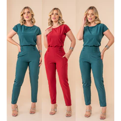 Conjunto Social Feminino Calça e Blusa com Manga Scrub Slim e Plus Size