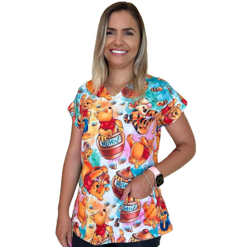 Blusa Scrub Pijama Cirúrgico Estampado Enfermagem Pediatria