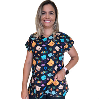 Blusa - Pijama Cirúrgico Scrub Veterinário - Gato