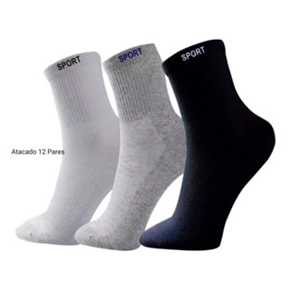 KIT 12 Pares De Meias Cano Alto SPORT 100% ALGODÃO