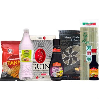 Kit Hot Roll 7 Itens Arroz Guin Grão Curto + Esteira + Alga Nori + Tempero Suave + Farinha Panko + Tarê Sakura + Shoyu Sakura - Tetsu Alimentos