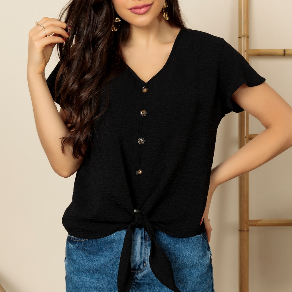 blusa feminino manga curta com botao