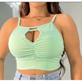 Cropped Feminino Blogueira Com Decote Frontal Com Bojo de alcinha