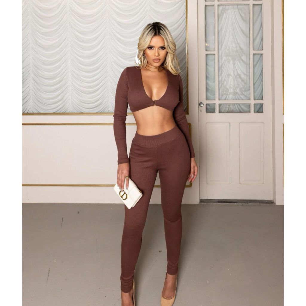 Cropped Feminino Manga Longa Canelado Premium - Moda inverno
