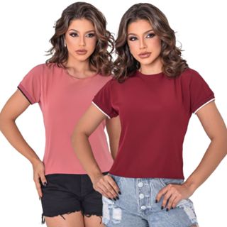 Kit 2 Blusas Feminina Manga Curta no Crepe Sedinha