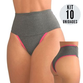 Kit 10 Calcinhas Fitness Cós Alto Lingerie Conforto