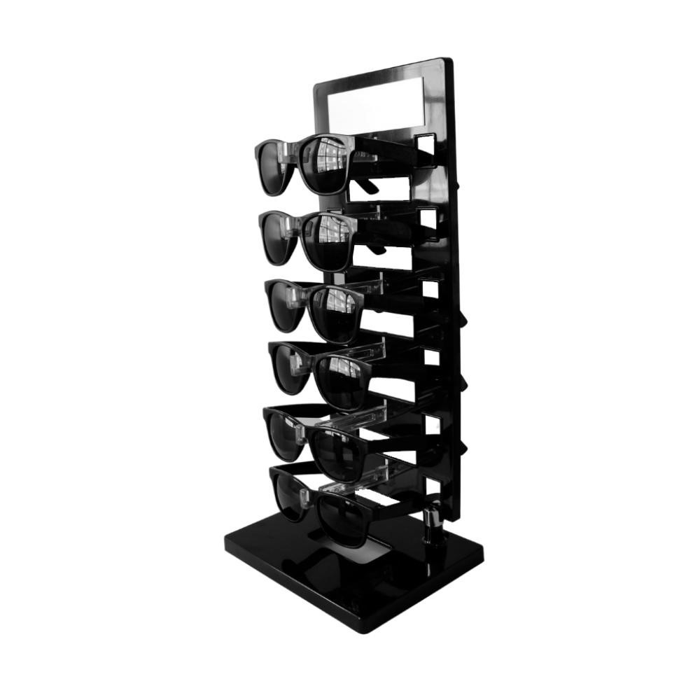 Expositor Torre para 6 Óculos com Espelho Preto Suporte para Armações e Óculos de Sol