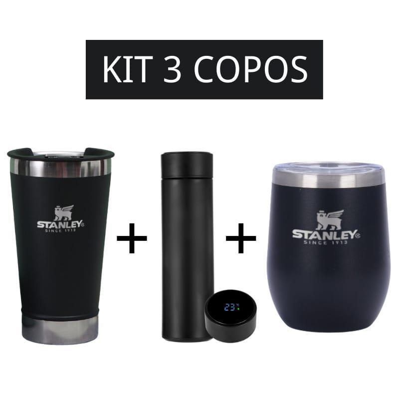 KIt 3 peças 350mls /473mls/500mls garrafa termometro led + 2 copos termicos