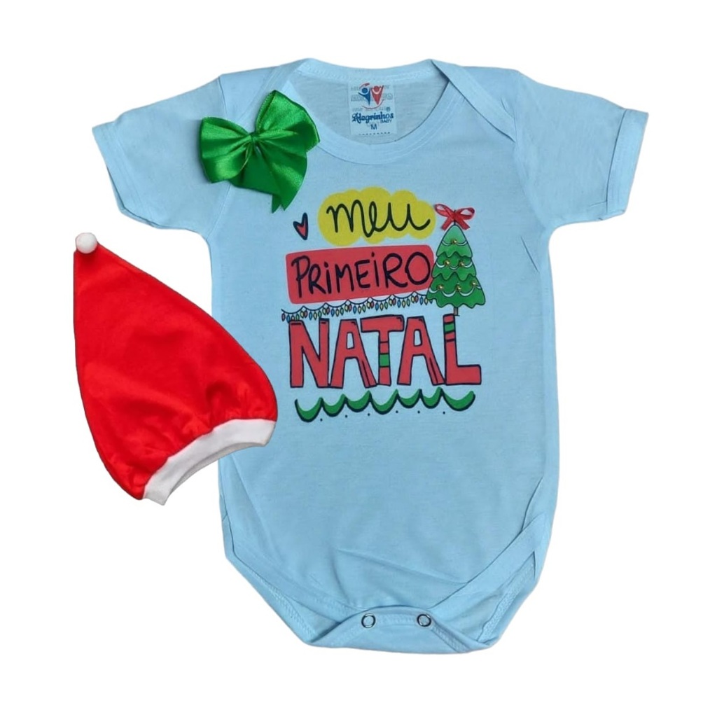 Body De Bebê Menina Roupa Primeiro Natal Com Gorro Natalino Roupa Festa Infantil Mesversario