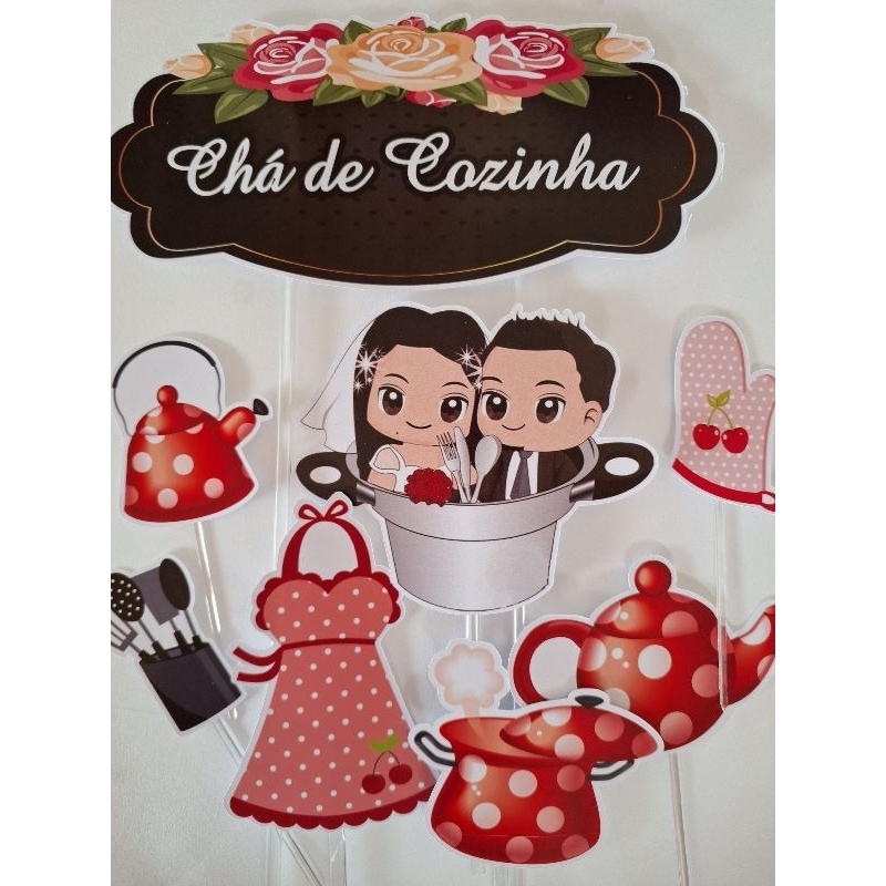 Topo para bolo chá de cozinha casal na panela.
