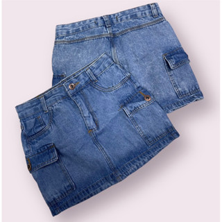 saia cargo jeans 100% algodão com botões laterais