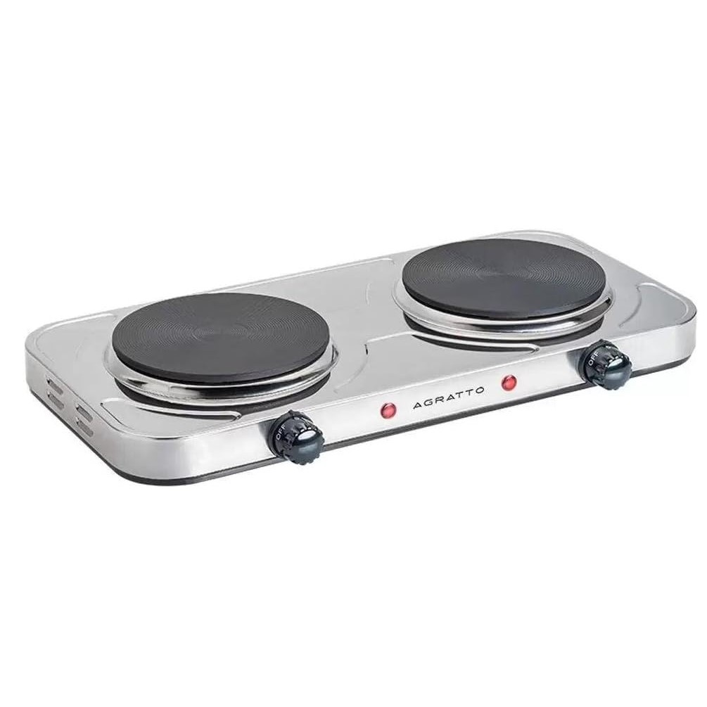 Fogão Cooktop Elétrico De Mesa 2 Bocas Agratto 220V Potência 2000W Compacto 5 Temperaturas Cinza Inox FM-02