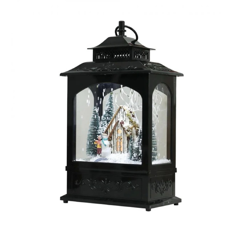 Lanterna Musical de Natal com Neve, Luz LED e Timer Automáticopilha árvore trem igreja lanterna TV